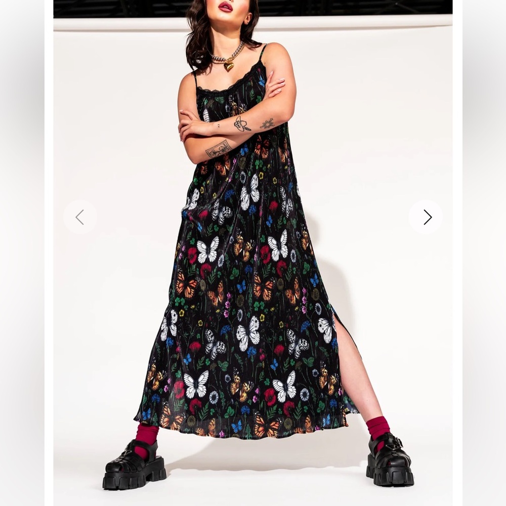 LALA ORIGINAL: Money Honey Plisse Slip Dress in Folklore Florals 🦋🖤